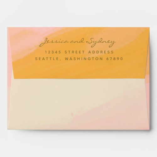 Boho Chic Watercolor Pink and Yellow Wedding  Envelope