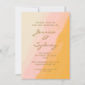 Boho Chic Watercolor Pink and Yellow Wedding Invitation (Front)