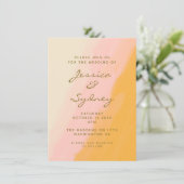 Boho Chic Watercolor Pink and Yellow Wedding Invitation (Standing Front)