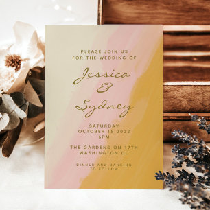 Boho Chic Watercolor Pink and Yellow Wedding Invitation