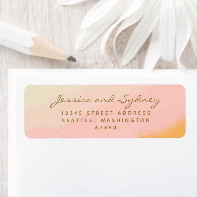 Boho Chic Watercolor Pink and Yellow Wedding   Label (Insitu)