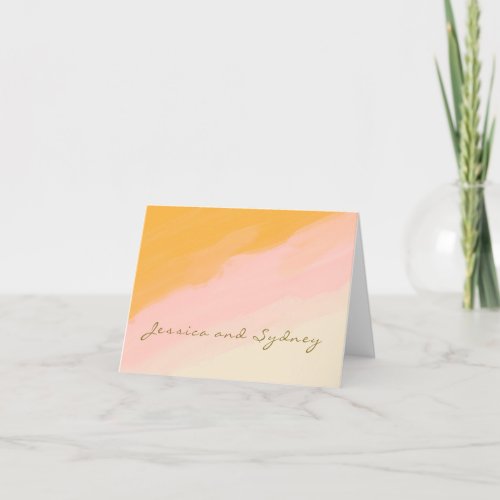 Boho Chic Watercolor Pink and Yellow Wedding Thank You Card