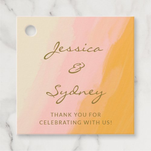 Boho Chic Watercolor Pink Yellow Wedding Thank You Favor Tags