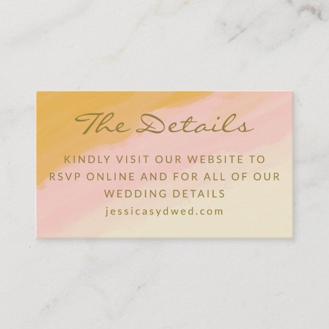 Boho Chic Watercolor Pink Yellow Wedding Website Enclosure Card (Front)
