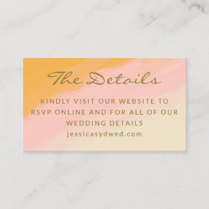 Boho Chic Watercolor Pink Yellow Wedding Website Enclosure Card