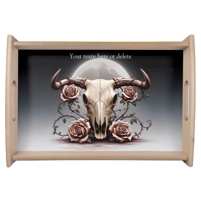 Boho Chic Watercolor Romantic Cow Skull  Serving Tray (Front)