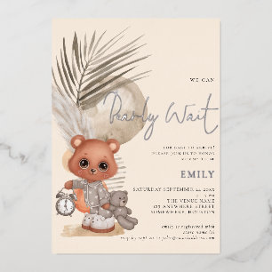 Boho Chic We Can Bearly Wait Baby Shower Foil Invitation