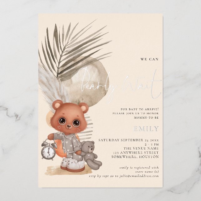 Boho Chic We Can Bearly Wait Baby Shower Foil Invitation (Front)