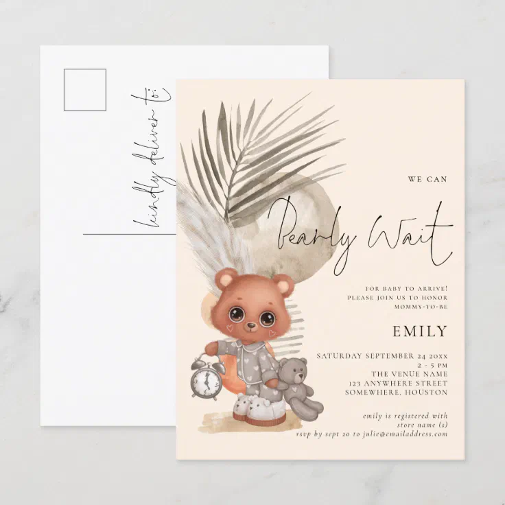 Boho Chic We Can Bearly Wait Baby Shower Invitation Postcard | Zazzle