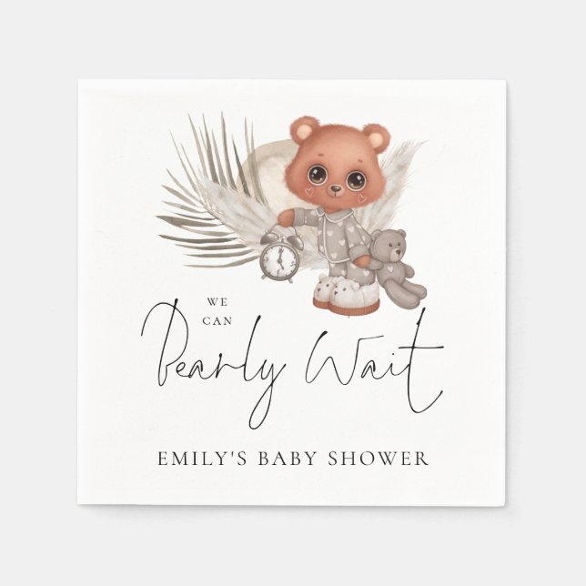Boho Chic We Can Bearly Wait Baby Shower White  Napkins (Front)
