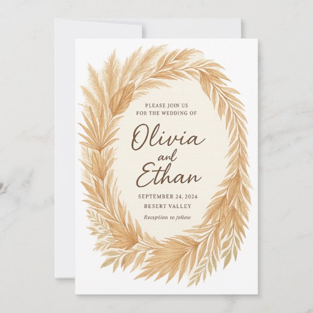 Boho Chic Wedding Invitation – Pampas Grass & Palm (Front)