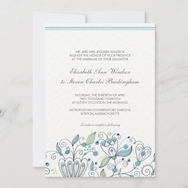 BOHO Chic Whimsical Garden Wedding Blue Invitation (Front)