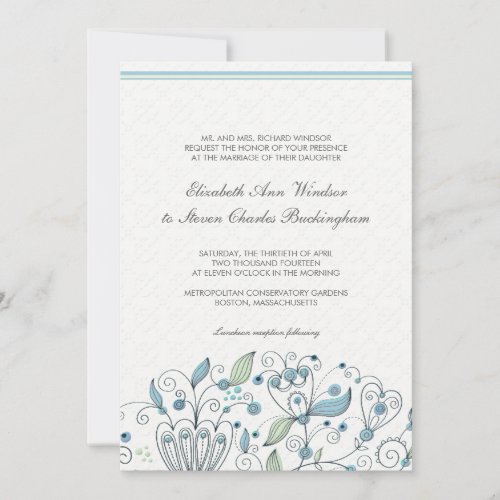 BOHO Chic Whimsical Garden Wedding Blue Invitation