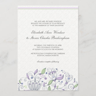 BOHO Chic Whimsical Garden Wedding Purple Invitation