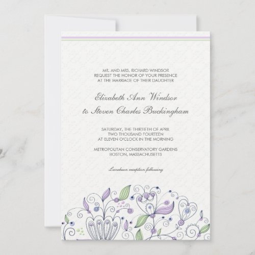 BOHO Chic Whimsical Garden Wedding Purple Invitation