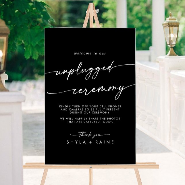 Boho Chic White Black Wedding Unplugged Ceremony Acrylic Sign (Boho Chic White Black Wedding Unplugged Ceremony Acrylic Sign)