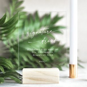 Boho Chic White Clear Wedding Signature Drink Acrylic Sign