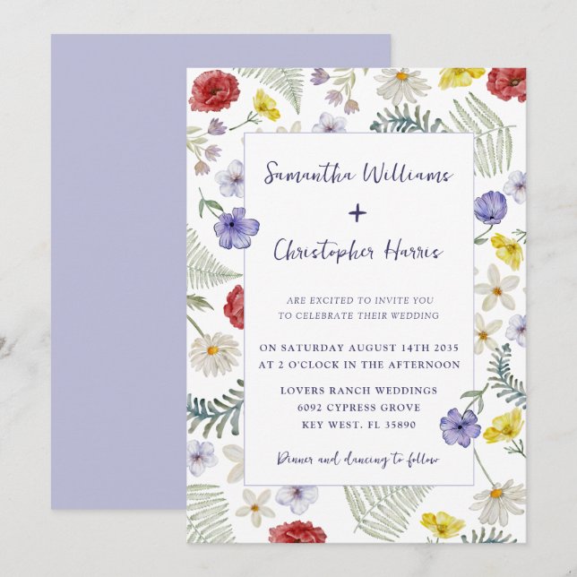 Boho Chic Wild Flower Watercolor Wedding   Invitation (Front/Back)