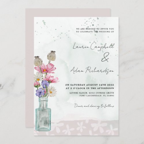 Boho Chic Wild Flower Watercolor Wedding  Invitation