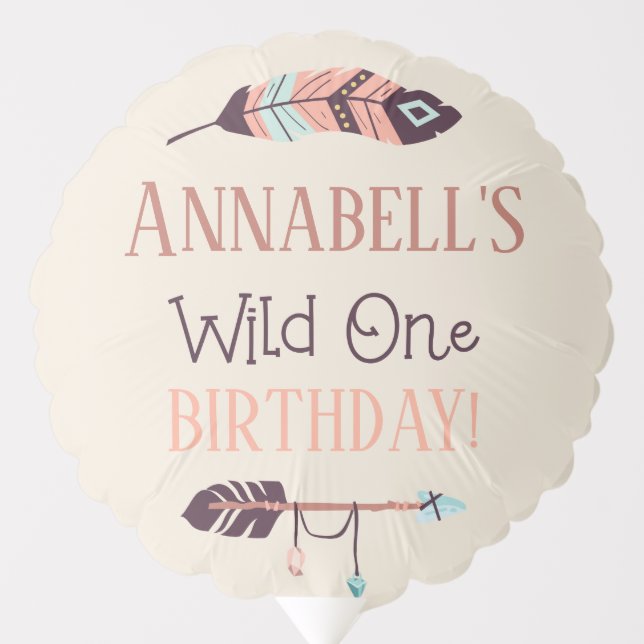 Boho Chic Wild ONE Girly Birthday Party Balloon (Front)