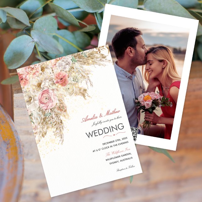 Boho Chic Wildflower Autumn Rustic Floral Wedding Invitation (Creator Uploaded)