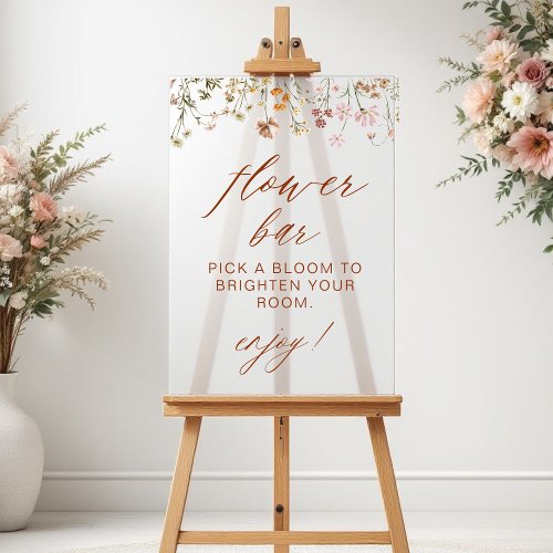 Boho Chic Wildflower Baby Shower Flower Bar Acrylic Sign by Pretty Girly Designs