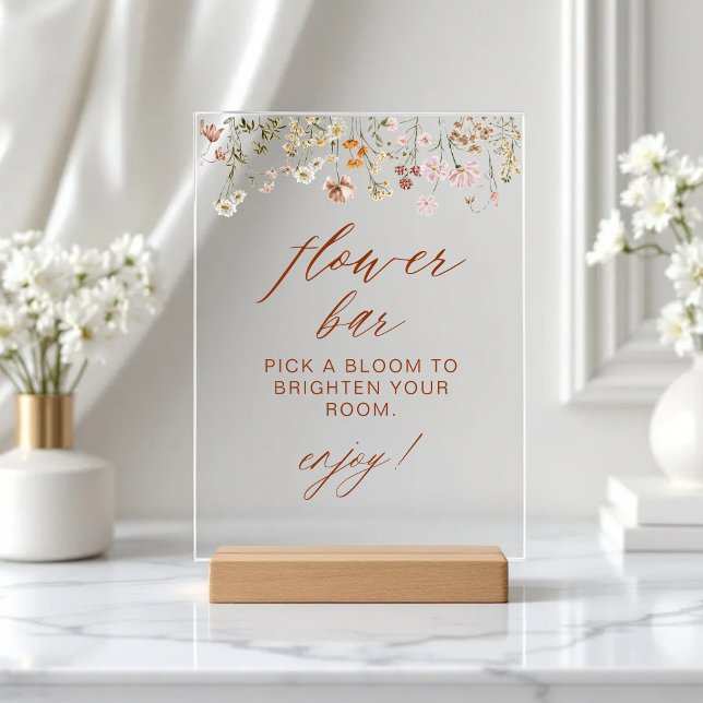 Boho Chic Wildflower Baby Shower Flower Bar Acrylic Sign (Creator Uploaded)