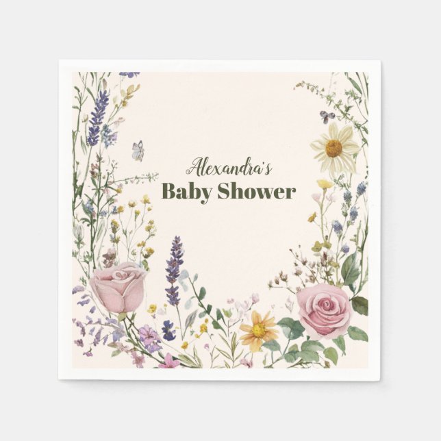 Boho Chic Wildflower  Baby Shower Napkins (Front)