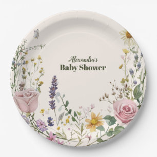 Boho Chic Wildflower  Baby Shower Paper Plates