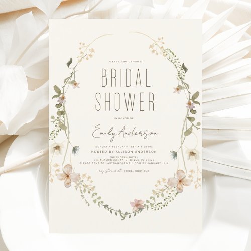 Boho Chic Wildflower Bridal Shower Elegant Invitation
