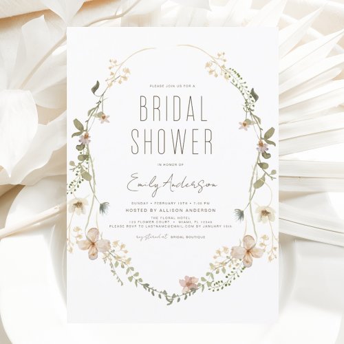 Boho Chic Wildflower Bridal Shower Elegant Invitation