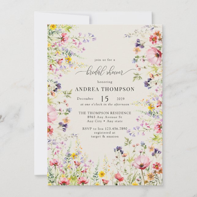 Boho Chic Wildflower Bridal Shower Invitation (Front)