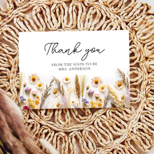 Boho Chic Wildflower Bridal Shower Thank You Card (Creator Uploaded)
