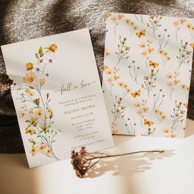 Boho Chic Wildflower Fall In Love Bridal Shower Invitation | Zazzle
