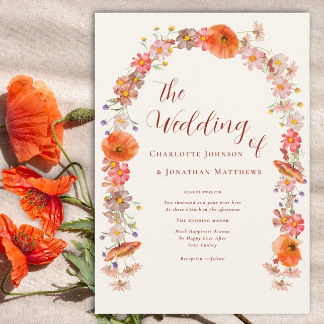 Boho Chic Wildflower Fall Wedding Invitation (Boho wildflower arch wedding invitation )