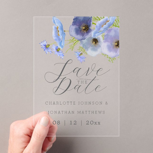 Boho Chic Wildflower Floral Blue Wedding Acrylic Invitations (Insitu (Handheld))