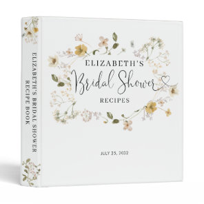 Boho Chic Wildflower Floral Bridal Shower Recipe 3 Ring Binder