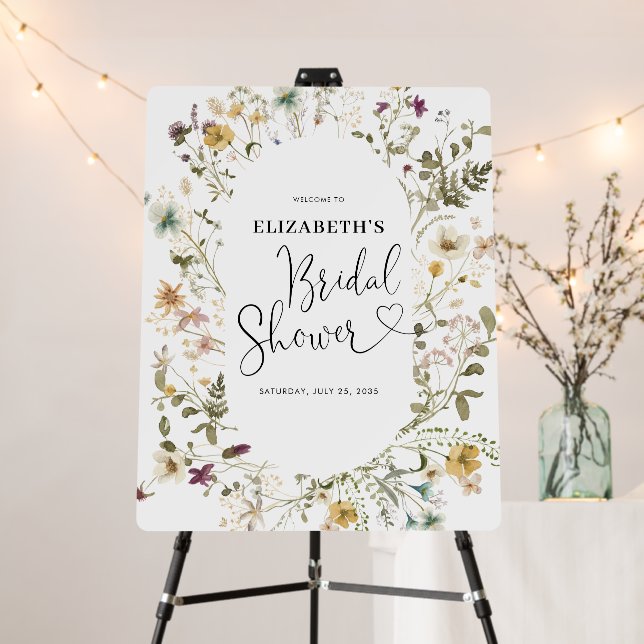 Boho Chic Wildflower Floral Bridal Shower Welcome Foam Board (In Situ (Stand))