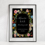 Boho Chic Wildflower Floral Wreath Mimosa Bar Post Poster<br><div class="desc">Point your guests to they can refresh themselves - to your Mimosa Bar! Colorful watercolor wildflowers over a black background makes a stunning Boho design. Botanical wildflowers, leaf foliage greenery and bees are combined with a handwriting calligraphy font. This artwork was painted and graphically designed by internationally licensed artist and...</div>