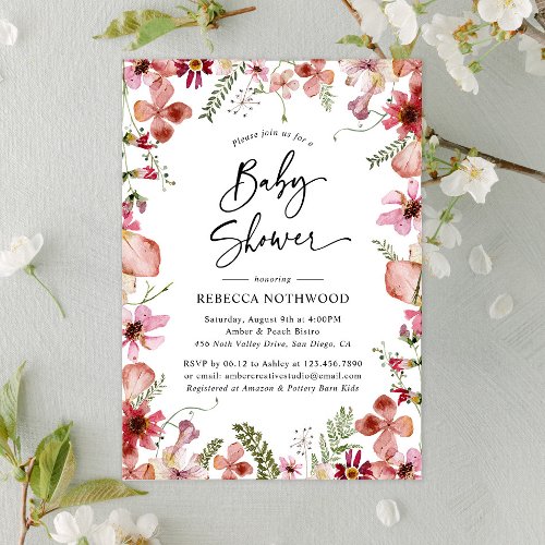 Boho Chic Wildflower Greenery Baby Shower Invitation