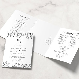 Boho Chic Wildflower Monogram Wedding Tri-Fold Program