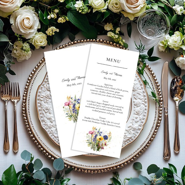 Boho Chic Wildflower Simple Wedding Menu (Creator Uploaded)