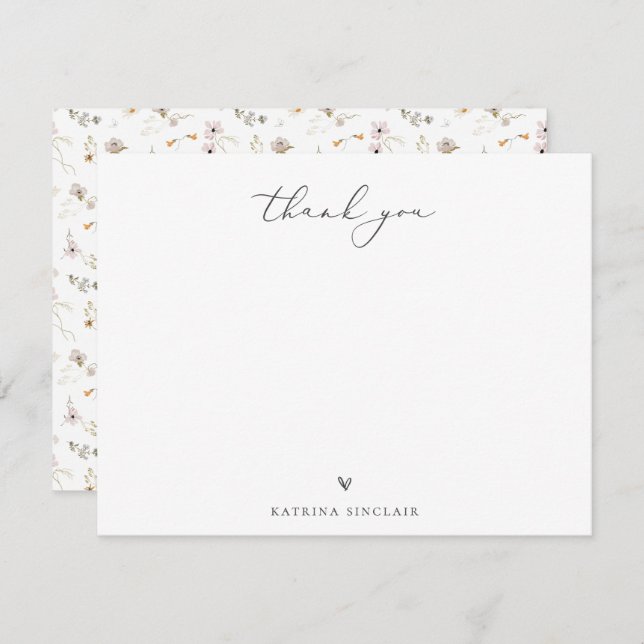 Boho Chic Wildflower Thank You Note Card (Front/Back)