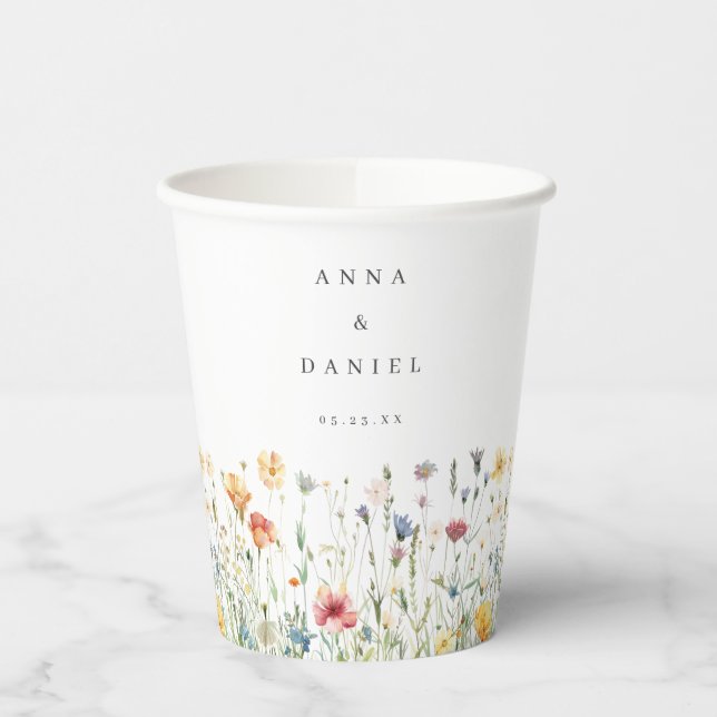 Boho Chic Wildflower Wedding Paper Cups (Left)