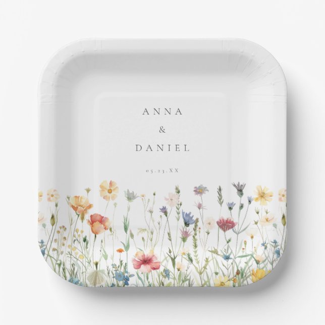 Boho Chic Wildflower Wedding Paper Plates (Front)