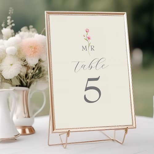 Boho Chic Wildflower Wedding Table Number