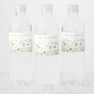 Boho Chic Wildflower Wedding Water Bottle Label