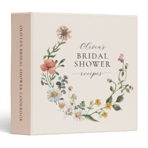 Boho Chic Wildflower Wreath Bridal Shower Recipes 3 Ring Binder