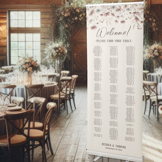 Boho Chic Wildflowers Alphabetical Seating Chart Retractable Banner (Creator Uploaded)