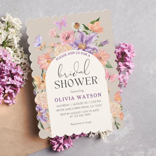 Boho chic Wildflowers  Butterflies Bridal Shower Invitation